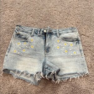 Altared State Daisy Embroidered Denim Shorts